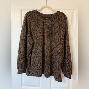 NWT Intro Love the Fit Plus Size 3X Black Abstract Metallic Long Sleeve‎ Top